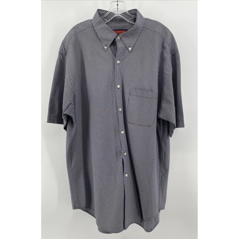 Austin Reed London Shirt Men's XL 100% Cotton Blue Short Sleeve Button Down Long